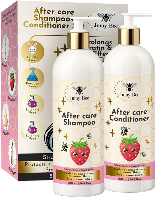 Jumybee After Care Anti-Frizz Shampoo and Conditioner Set - Strawberry Smoothie - Prolongs Keratin & Hair BTX Results - Collagen, Argan Oil, Vitamin Beauty & Personal Care Jumybee