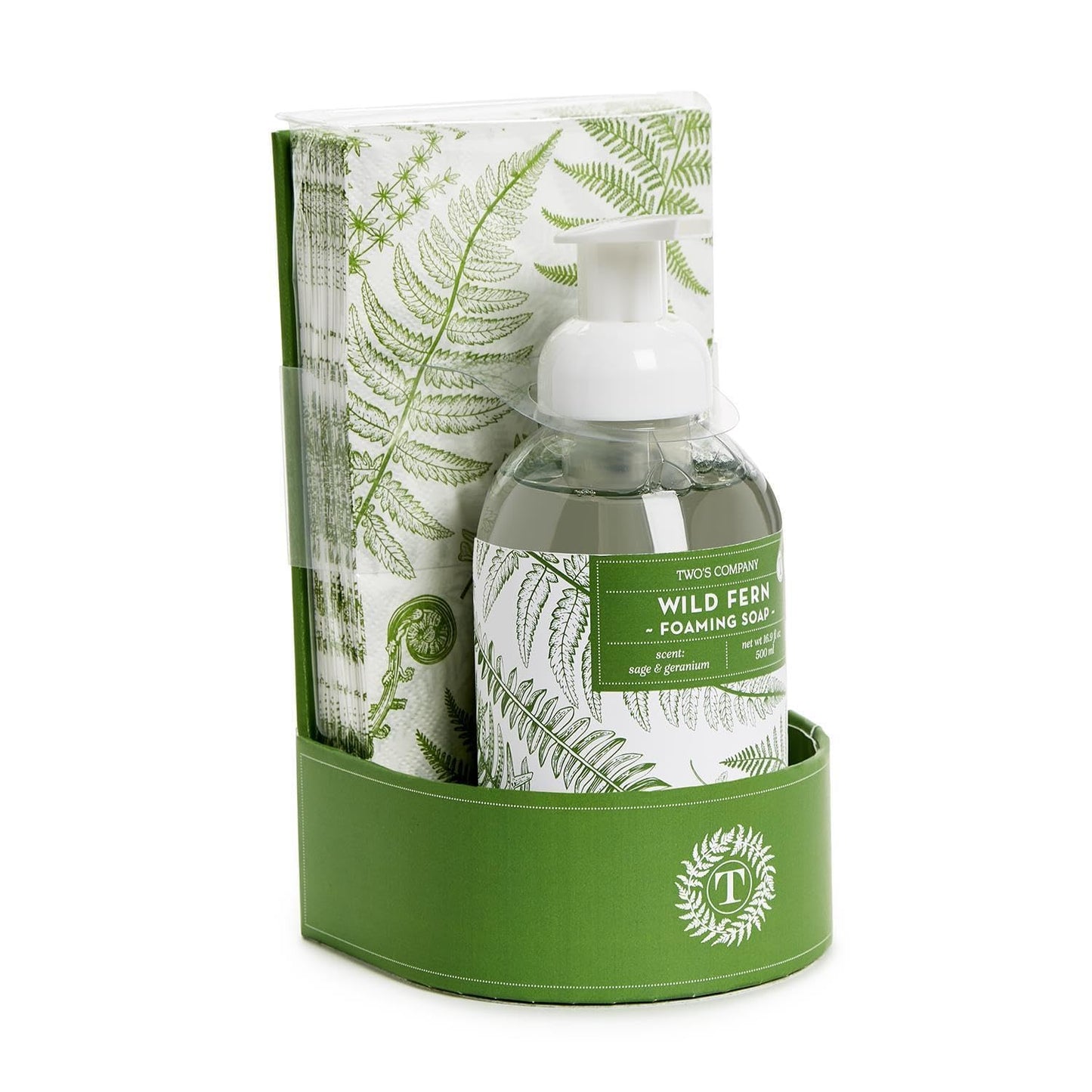 Two's Company Wild Fern Foaming Hand Soap 16.9 oz with 20 Disposable Guest Towels - Sage Geranium Scent Bathroom Set Beauty & Personal Care Two's Company