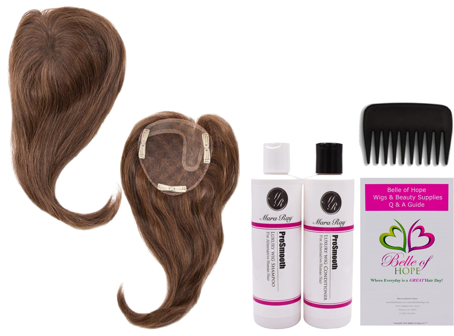 ADD-ON LEFT Human Hair/HF Synthetic Blend Topper by Envy, 5PC Bundle: Topper, 4oz Mara Ray Luxury Shampoo & Conditioner, Wide Tooth Comb, and 19 Page Beauty & Personal Care Belle of Hope Mara Ray