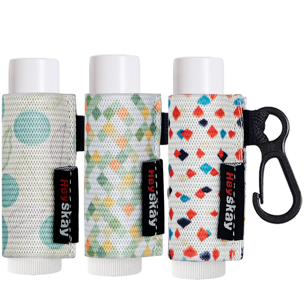 HEYSKAY 3pcs Lip Balm Holder Sleeves Keychain Chapstick & Lip Gloss Holder Elastic Sleeves (Geometric Pattern) Beauty & Personal Care HEYSKAY