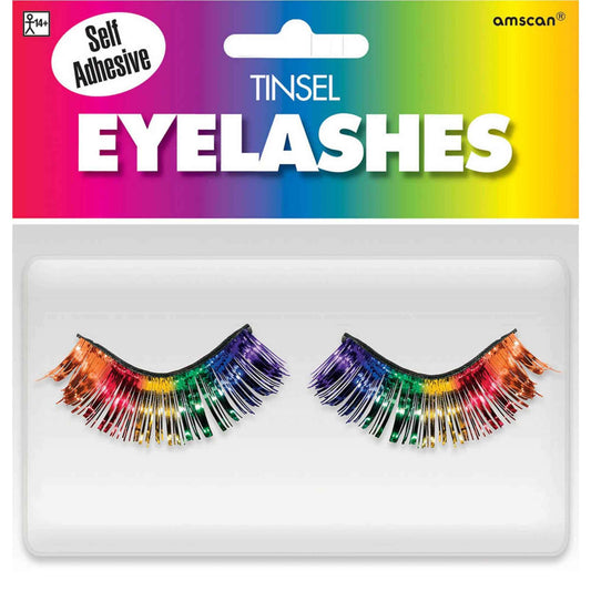 Amscan Rainbow Tinsel False Eyelashes - 0.5" x 1" (1 Pair) - Stunning Lashes For Parties & Festivals
