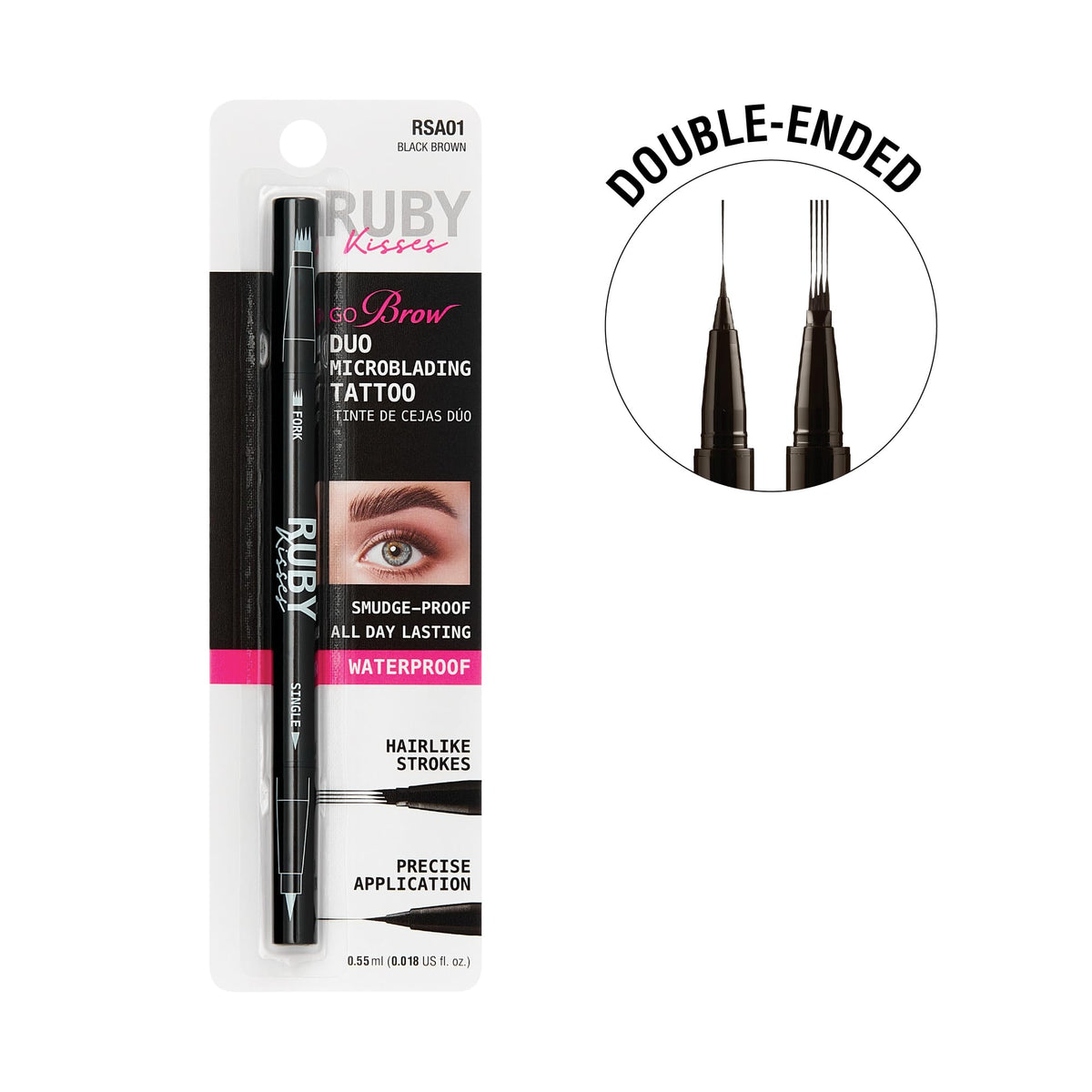 Ruby Kisses Go Brow Microblading Eyebrow Pen, Waterproof Eyebrow Pencil for Women, Dual-Ended Liquid Tattoo Brow Pencil with 4-Fork & Precise Brush