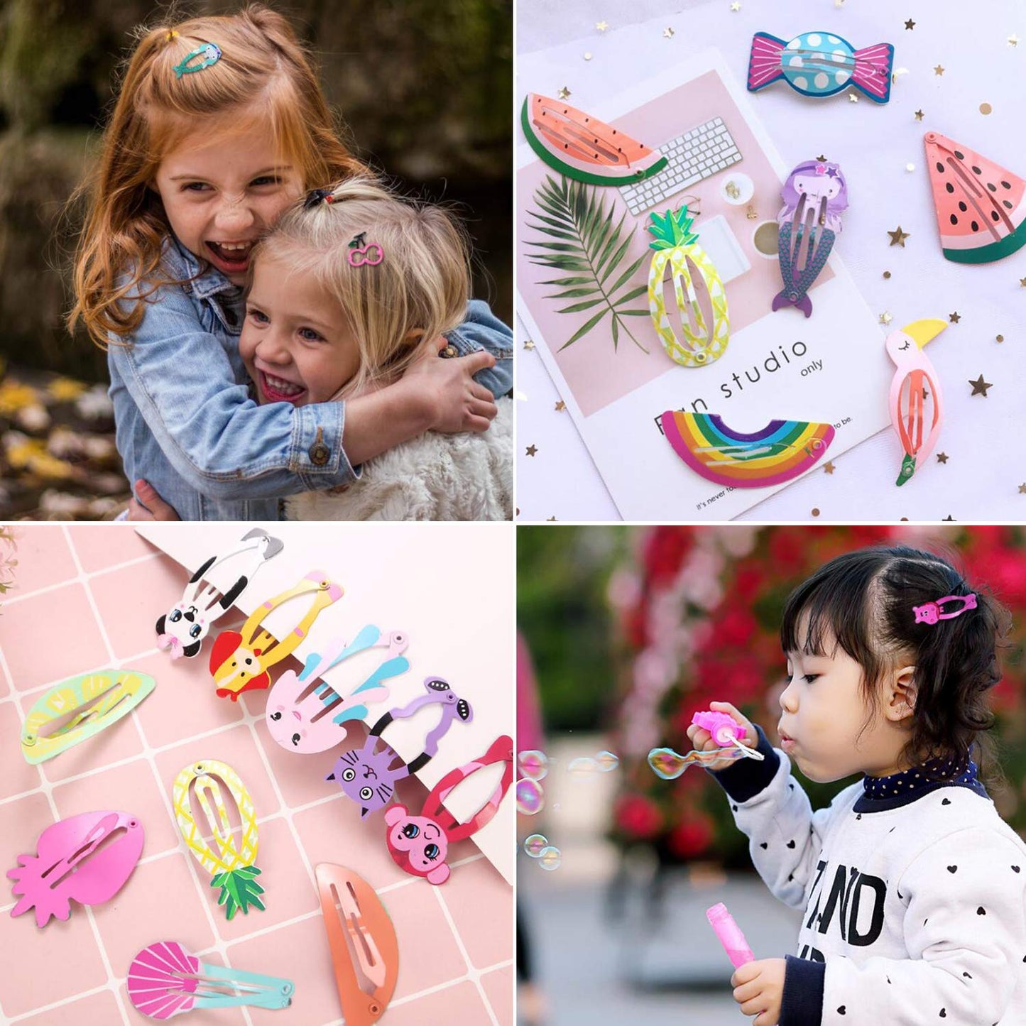 Girls Hair Clips Barrettes, Funtopia 80 Pcs Lovely Animal Fruit Printed Pattern Metal Snap Hair Clips Cartoon Design Hairpins for Kids Teens Pets Beauty & Personal Care Funtopia