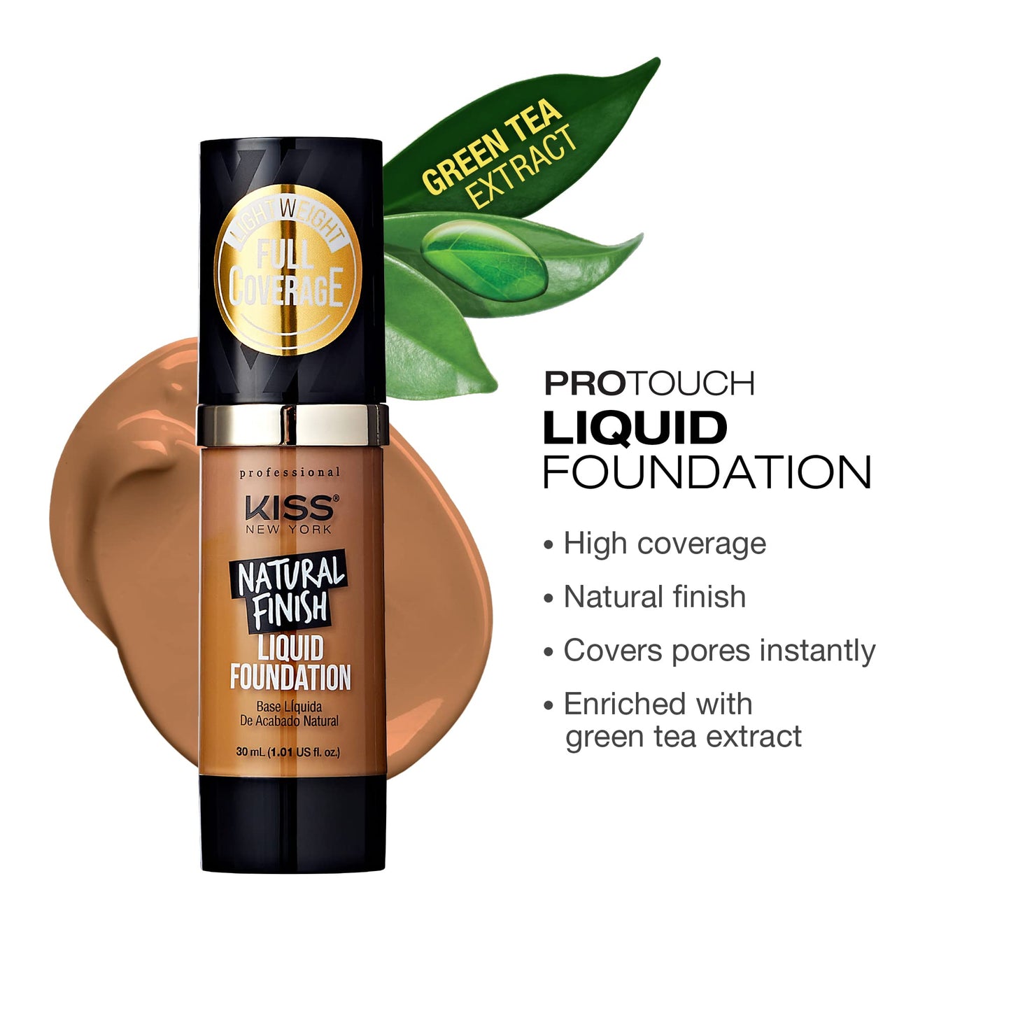 Kiss New York Professional Liquid Foundation - Lightweight and Hydrating Formula, Natural Finish, Control Shine, Cover Pores, Medium to Full Coverage Beauty & Personal Care KISS NEW YORK