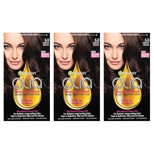 Garnier Hair Color Olia Oil Powered Permanent Hair Color, 5.0 Medium Brown, 3 Count (Packaging May Vary) Beauty & Personal Care Garnier