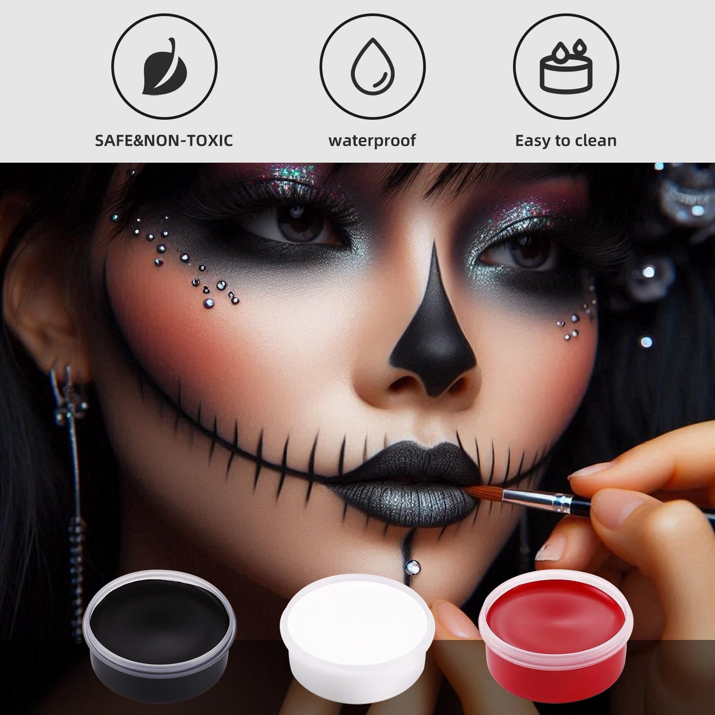 Clown Makeup Kit, White Black Red Face Body Paint Set, Halloween Clown Joker Makeup Kit, Professional Black, White and Red Face Painting Kit Beauty & Personal Care Js2U ZW