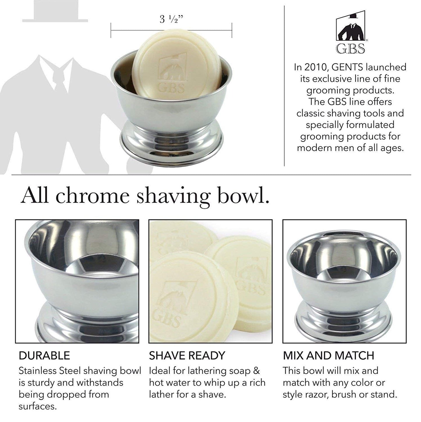 G.B.S Men's Grooming Set-Triple Blade Razor with Stainless Steel Handle, Badger Shave Brush with Stainless Steel Brush & Razor Stand, Chrome Shaving Beauty and Personal Care G.B.S