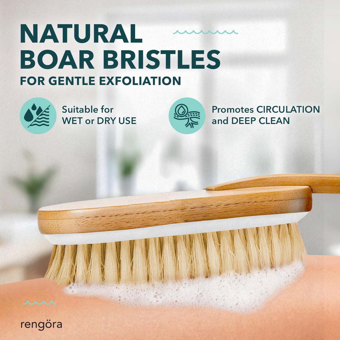 Long Handled Back Scrubber for Shower, Boar Bristle Wooden Bath Brush Long Handle for Shower - Back Brush for Shower Men or Women, (Non-Detachable Beauty and Personal Care rengöra