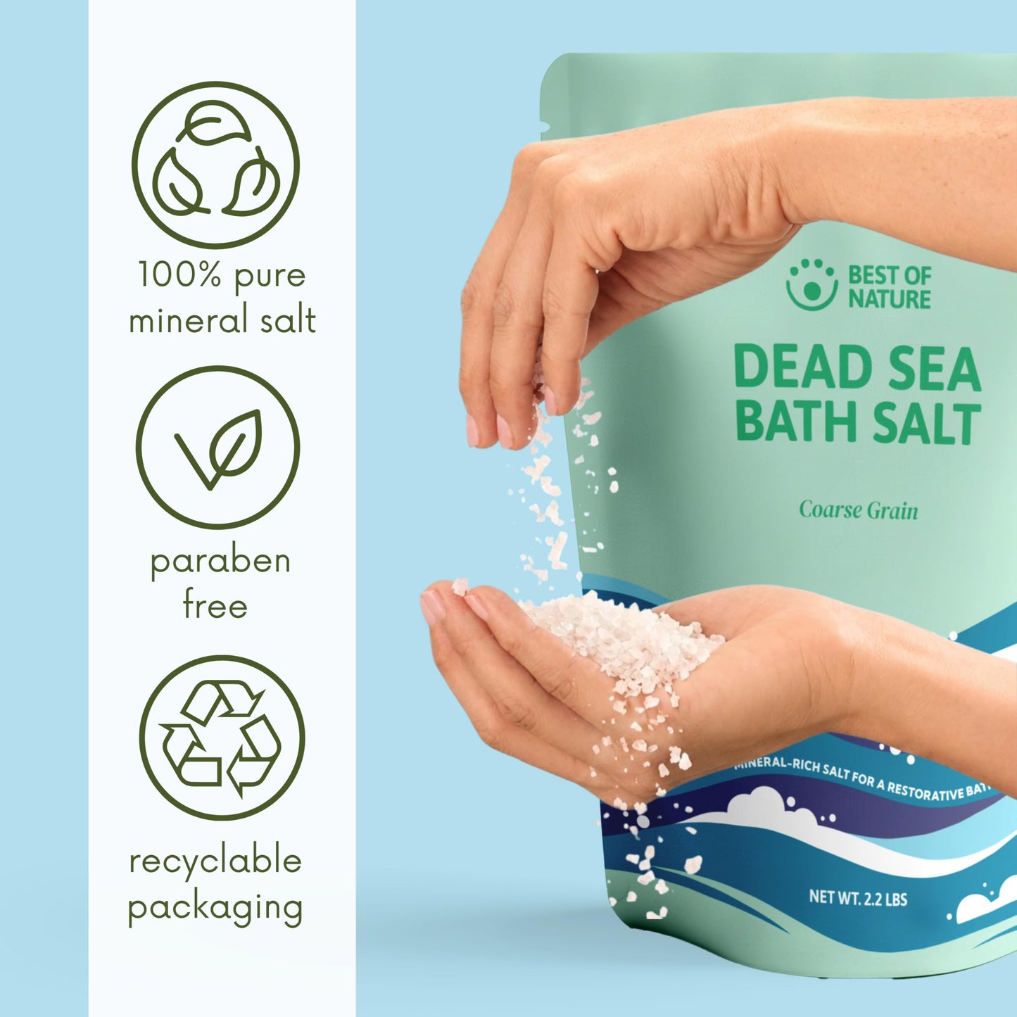 Best of Nature Dead Sea Salt 2.2 lb Coarse Grain Bath Soak Salt, Mineral-Rich Crystals, Resealable Bag, Made in the USA Beauty and Personal Care Best of Nature