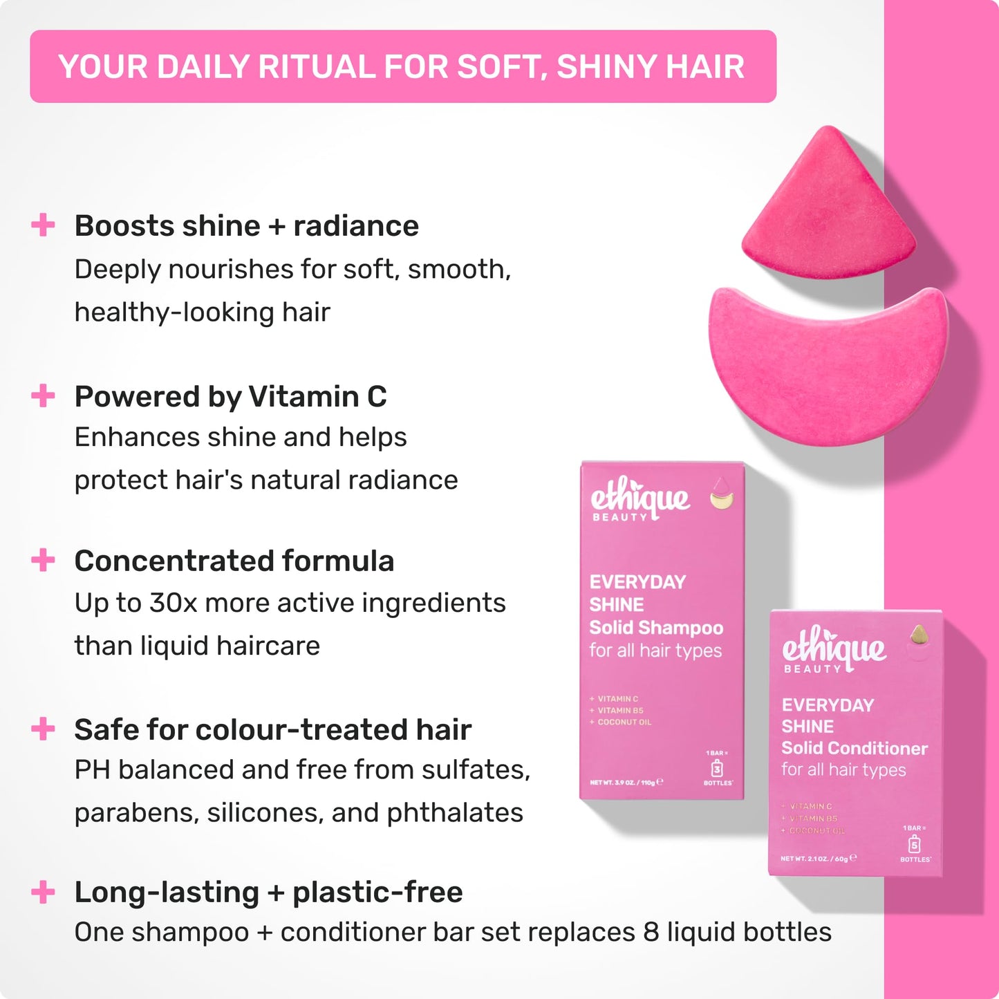 Ethique Beauty Everyday Shampoo & Conditioner Bar Set for Shiny Hair with Vitamin C - Plastic-Free, Vegan, Cruelty-Free - 2 Pack Beauty & Personal Care Ethique