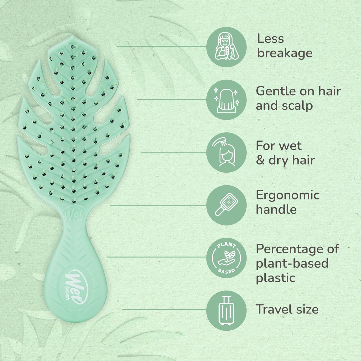 Wet Brush Go Green Mini Detangler, Green - Detangling Travel Hair Brush - Ultra-Soft IntelliFlex Bristles Glide Through Tangles & Gently Loosens Knots