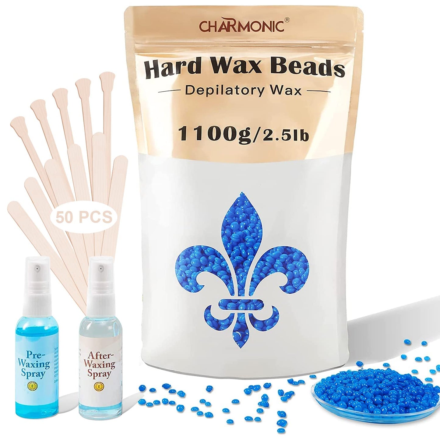 2.5 lb/1100g Wax Beads, Hard Wax Kit with 2 Wax Treatment Oils, Hard Wax Beads for Legs Underarm Face Bikini, and Brazilian Hair Remover, Women Beauty and Personal Care Charmonic