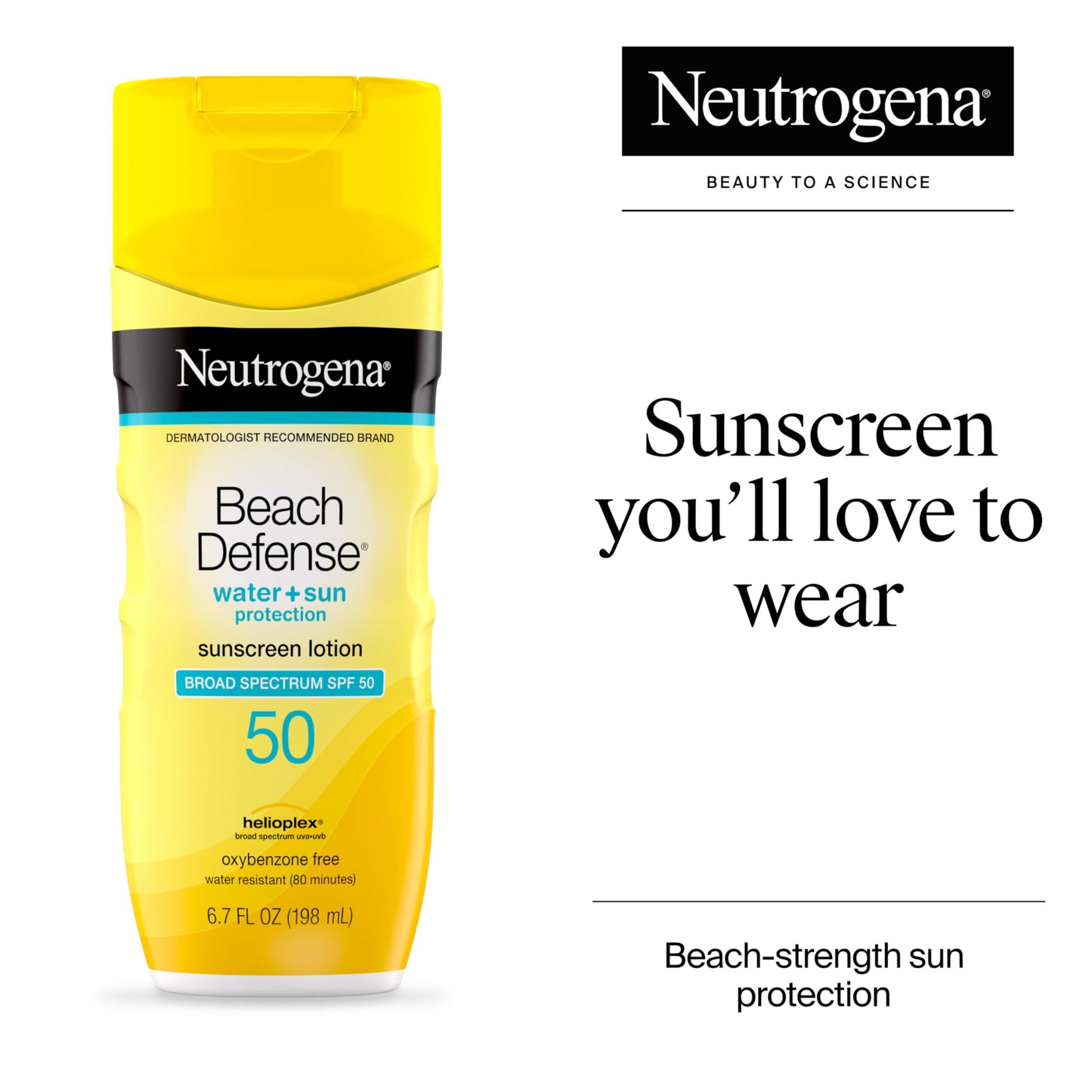 Neutrogena Sunscreen Lotion Beach Defense SPF 50, Face and Body Sunscreen, Hawaii Reef Act 104 Compliant, Octinoxate & Oxybenzone Free, Oil Free, Fast Beauty & Personal Care Neutrogena