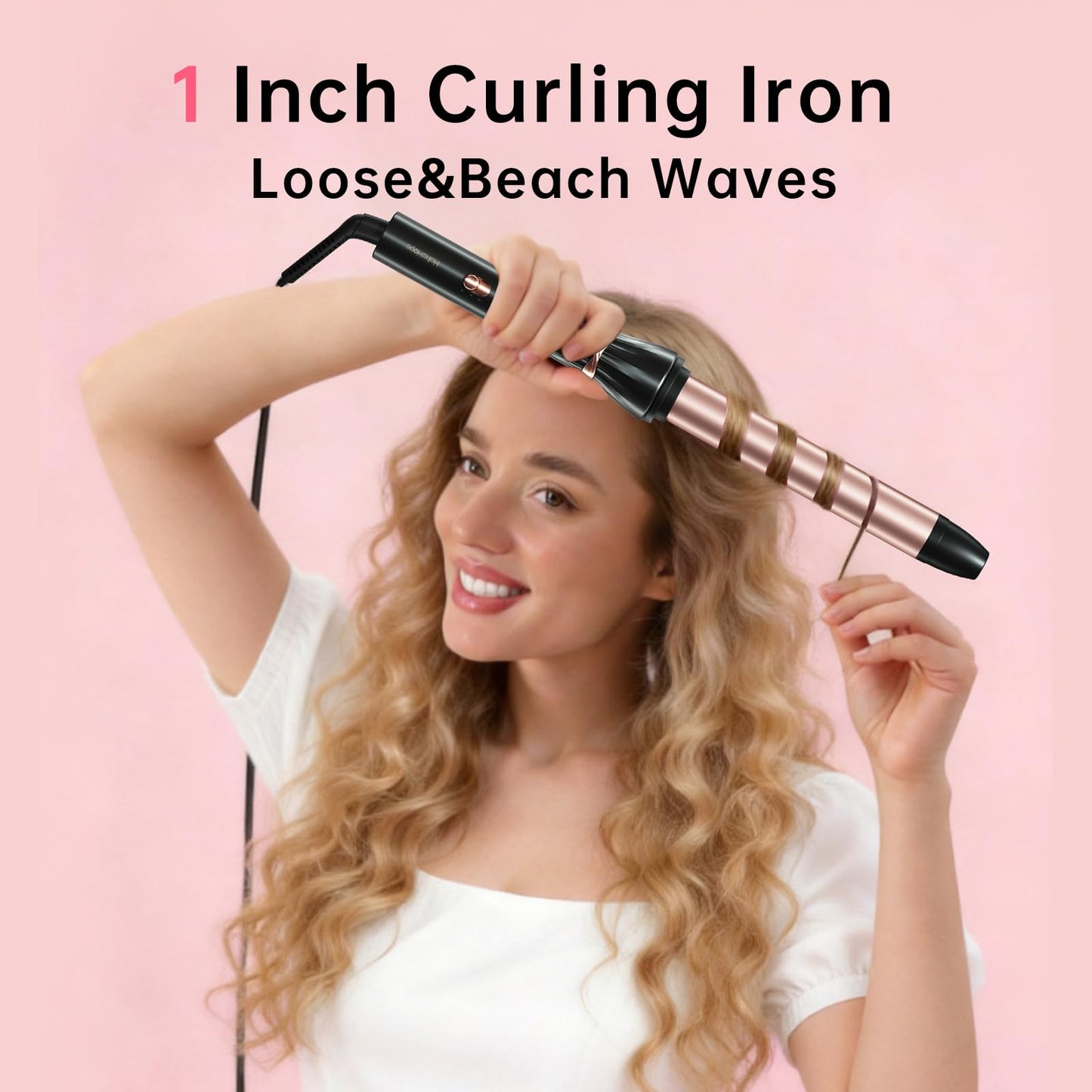 Hahahope 1 Inch Ceramic Curling Wand, Long Barrel Hair Curler for Medium to Long Hair, Clamp-Free for Loose Waves, 2 Heat Settings, Dual Voltage Beauty and Personal Care hahahope