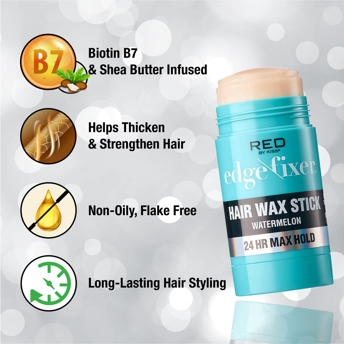 Red by Kiss Hair Wax Stick 24HR Max Hold Edge Fixer Edge Control Pomade Non-Sticky, Non-Oily Flake Free Hair Styling Wax (Watermelon) Beauty & Personal Care Red by Kiss