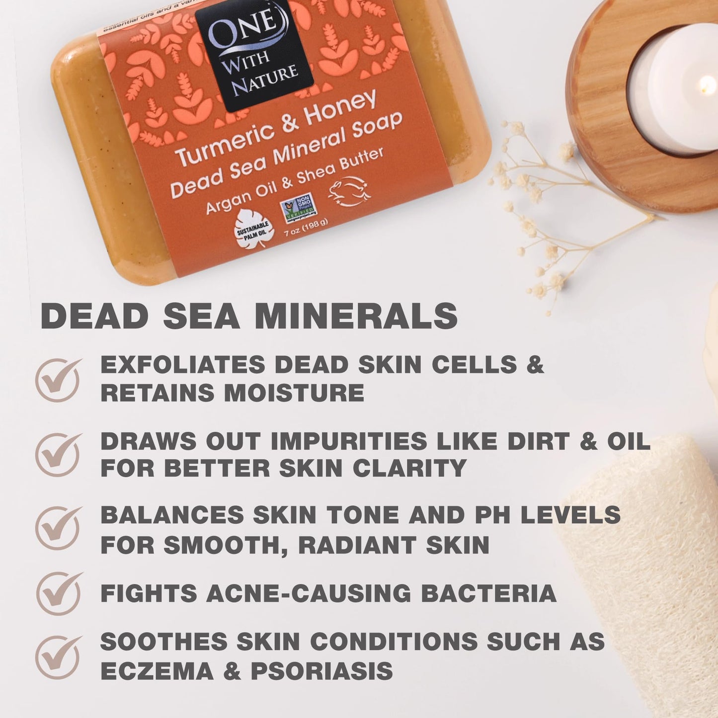 One With Nature Dead Sea Salt Turmeric Soap 7oz 3-Pack - Purifying and Exfoliating Soap Bar with Dead Sea Minerals and Honey for Face & Body, for Men Beauty & Personal Care One With Nature