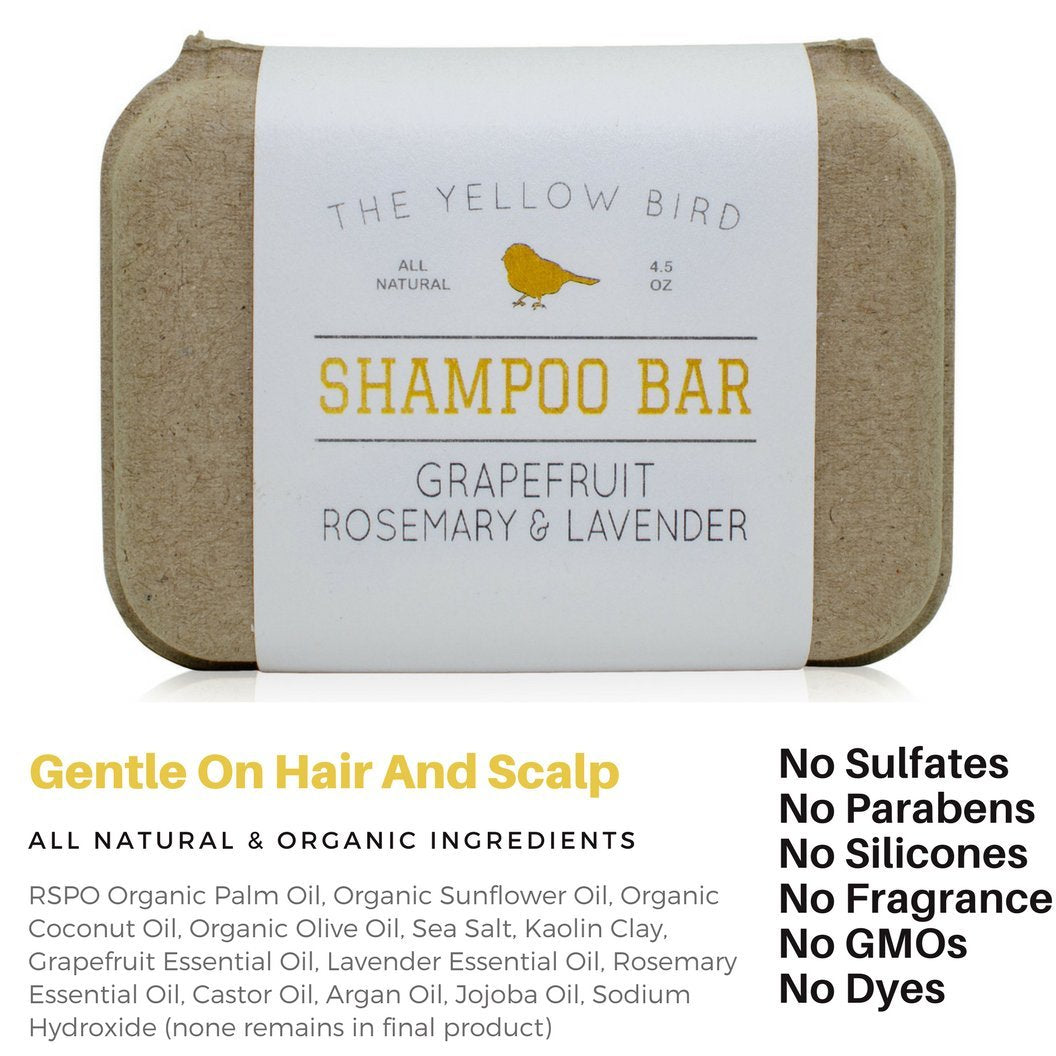 The Yellow Bird Solid Bar Shampoo Soap. Grapefruit, Rosemary, and Lavender. Mild Natural and Organic Ingredients. Sulfate Free. Gentle Scalp + Hair Beauty & Personal Care The Yellow Bird