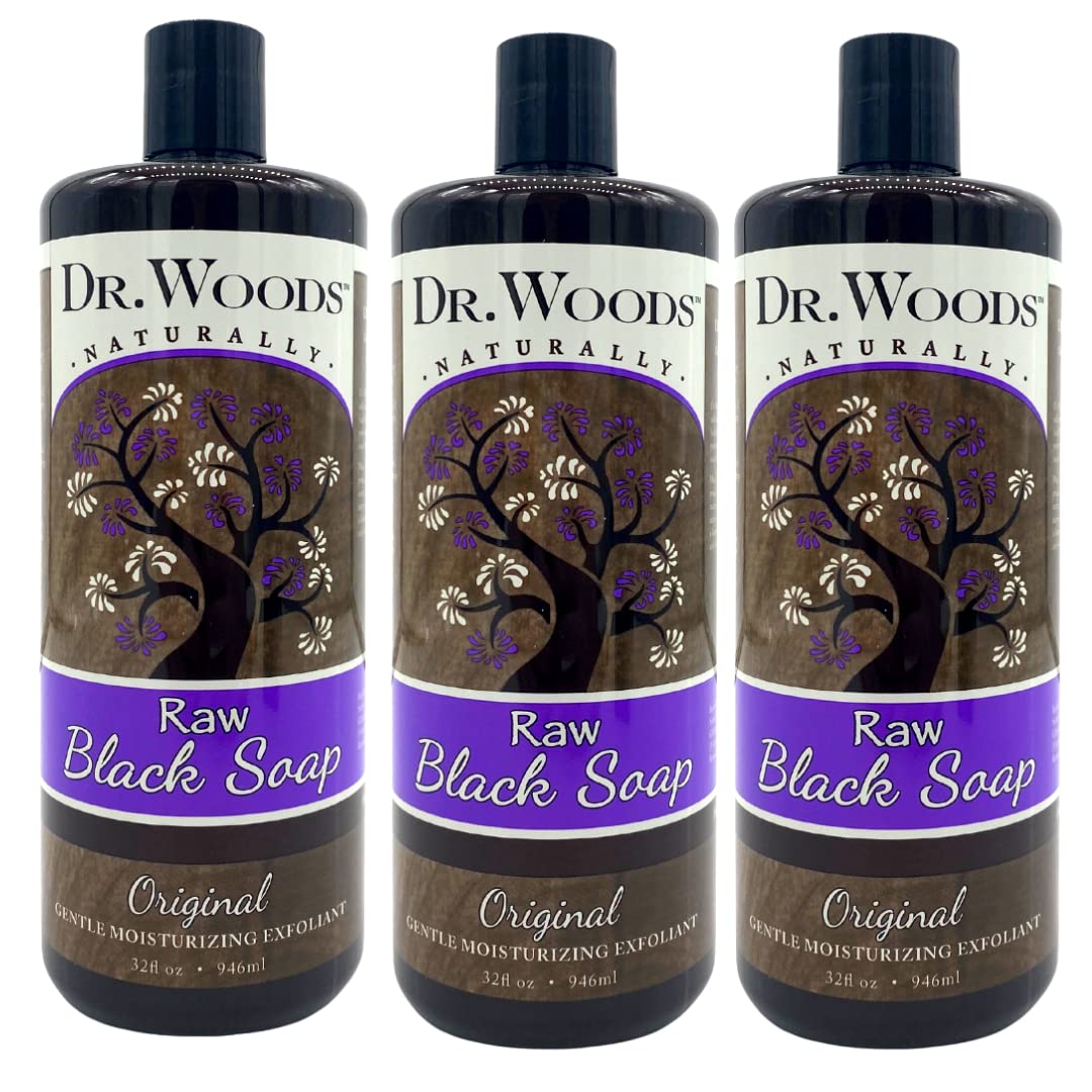 Dr. Woods Raw Liquid Black Soap, Body Wash for Men and Women, Gentle Exfoliant, Natural Cleanser for Face, Hands, and Body - 32 Fl Oz, Pack of 3 Beauty & Personal Care Dr. Woods