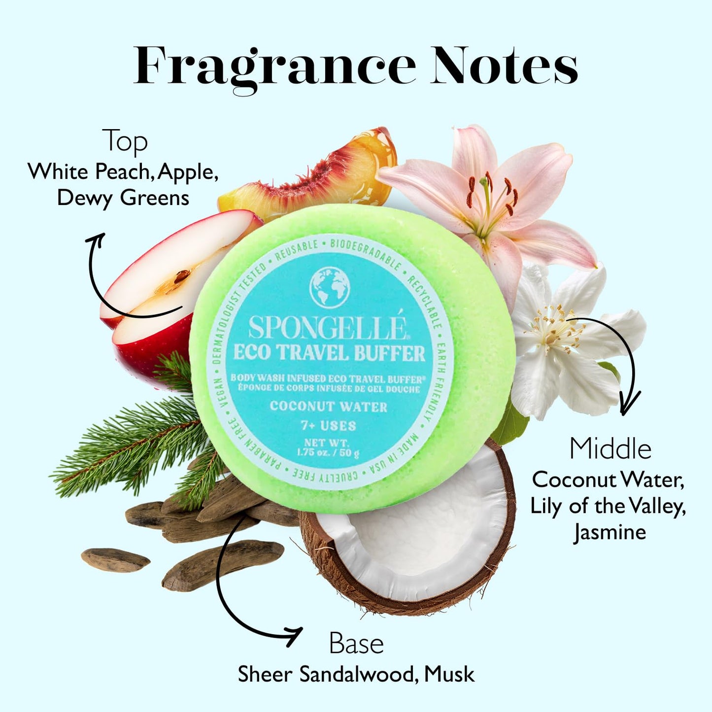 Spongelle Coconut Water Eco Collection Travel Body Buffer Body Scrubber - Bath & Shower Loofah for Men & Women - Biodegradable, Cruelty-Free, Vegan Beauty and Personal Care SPONGELLÉ