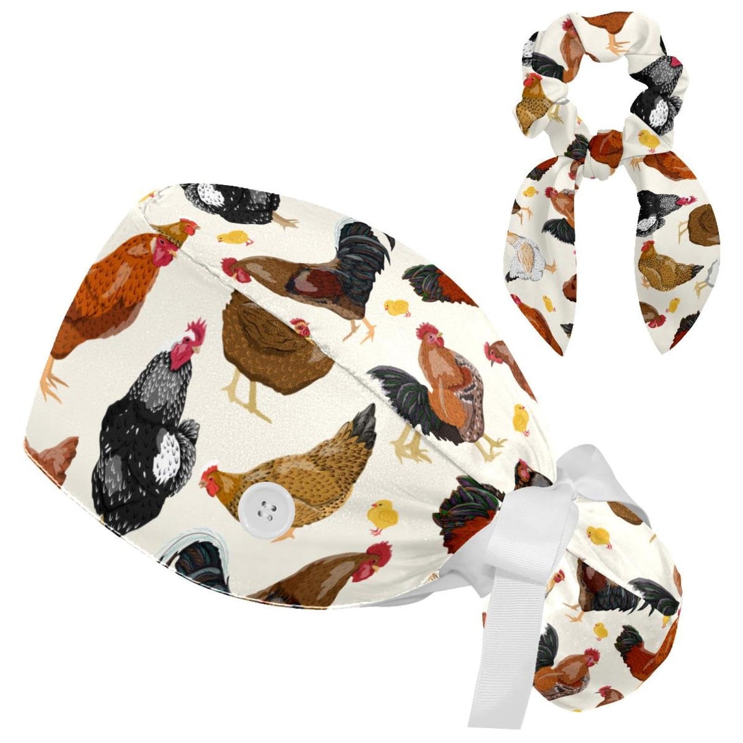 Women Working Cap with Sweatband, Roosters and Chickens Ponytail Pouch Scrub Hats with Elastics Beauty and Personal Care Niaocpwy