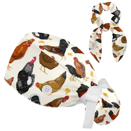 Women Working Cap with Sweatband, Roosters and Chickens Ponytail Pouch Scrub Hats with Elastics Beauty and Personal Care Niaocpwy