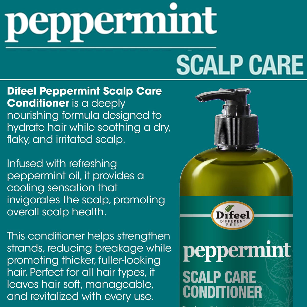 Difeel Peppermint Scalp Care Shampoo 12 oz. - Made with Natural Ingredients