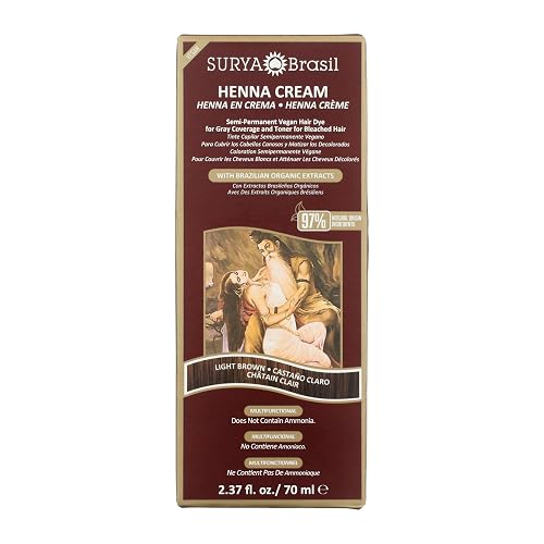 Surya Brasil Light Brown Natural Henna Cream Hair Color Treatment for Gray Hair Coverage, Deep Conditioning Semi Permanent Hair Dye, 2.37 oz / 70 ml Beauty & Personal Care Surya Brasil