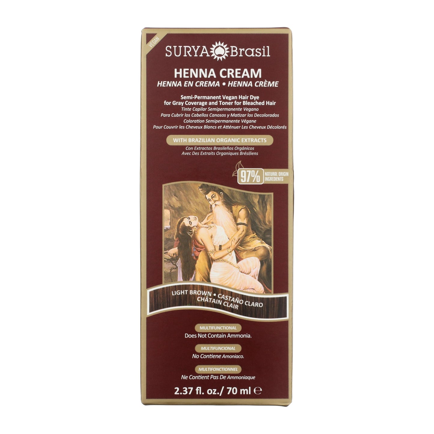 Surya Brasil Light Brown Natural Henna Cream Hair Color Treatment for Gray Hair Coverage, Deep Conditioning Semi Permanent Hair Dye, 2.37 oz / 70 ml Beauty & Personal Care Surya Brasil