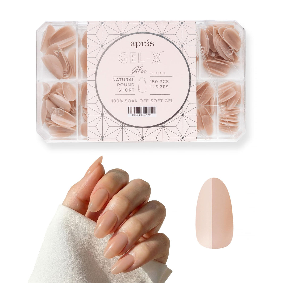 Apres Neutrals Gel-X Alex Box Of Nail Tips, 11 Sizes 00-9, Soft Gel Nail Tip Box, Nail Extensions (150pcs) (Natural Round Short, 150pcs)