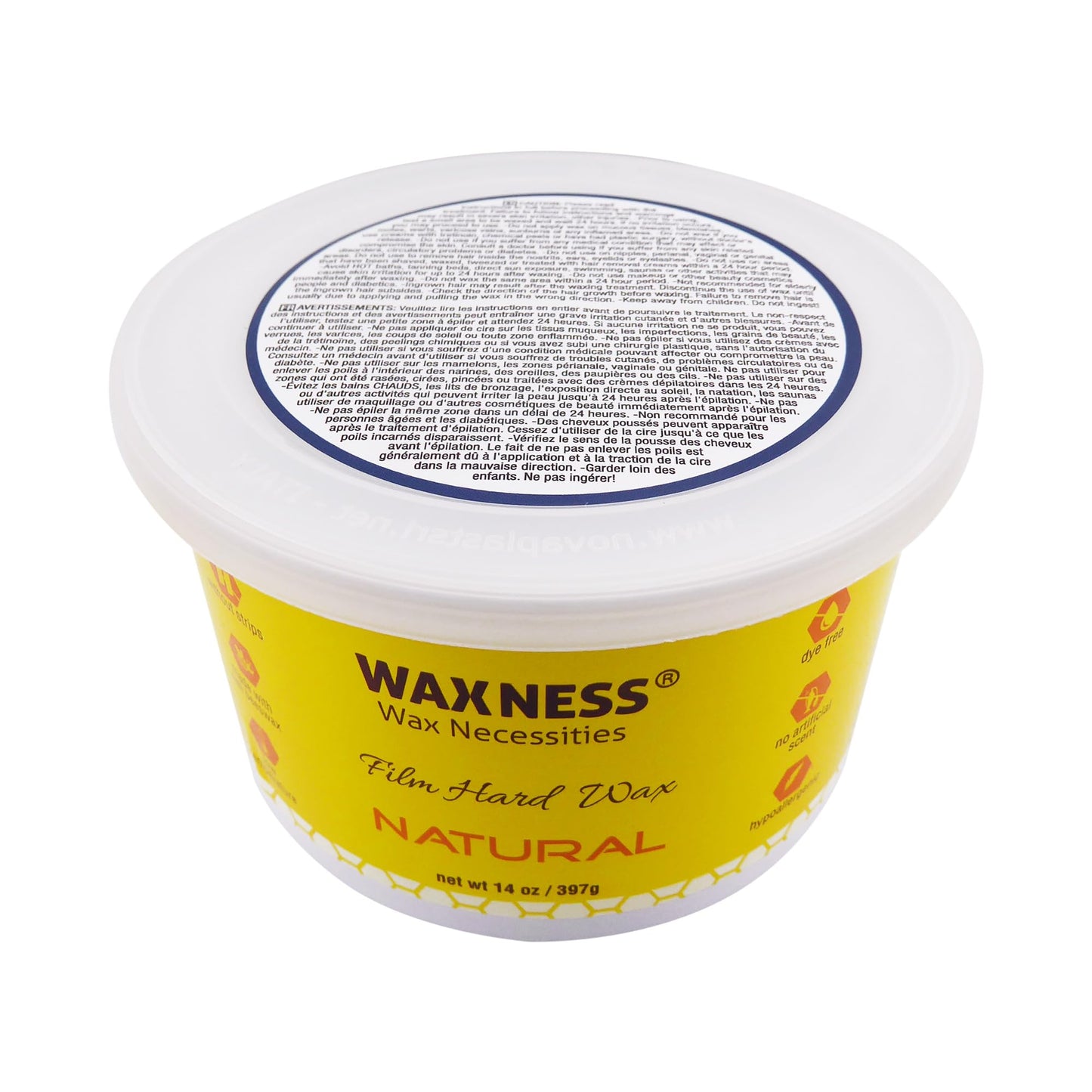 Waxness Film Hard Wax Tin Natural 14 oz (400 g) - Stripless Professional Hard Wax with Natural Resin Base for Face & Body - Made in Italy Beauty and Personal Care Waxness