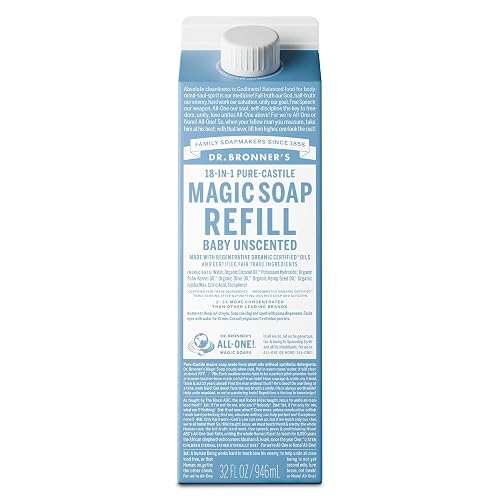 Dr. Bronner's Pure-Castile Liquid Soap Refill - Made with Regenerative Organic Certified Oils, 86% Less Plastic - 18-in-1 Uses, For Face, Body Wash Beauty & Personal Care Dr. Bronner's