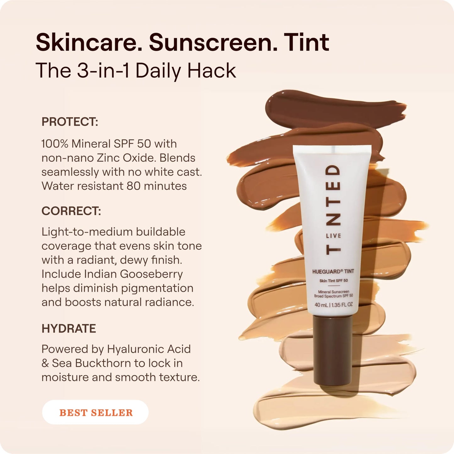 Live Tinted Hueguard Tinted Sunscreen SPF 50 - Mineral Sunscreen for Face, Skin Tint with Buildable Coverage, Dewy Glow Finish, Hydrating, Vegan Beauty & Personal Care Live Tinted