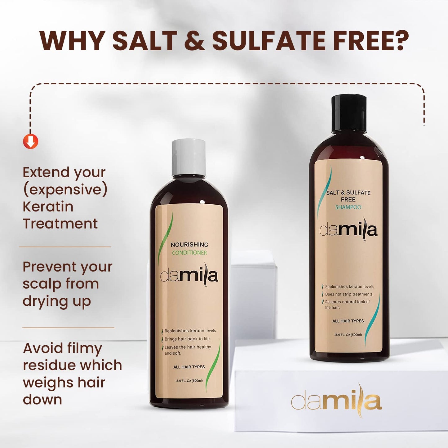 Damila Salt & Sulfate Free Shampoo & Conditioner for Keratin and Color Treated Hair - Professional Keratin Value Pack for Damaged, Frizzy, Curly, Dry Beauty & Personal Care damila