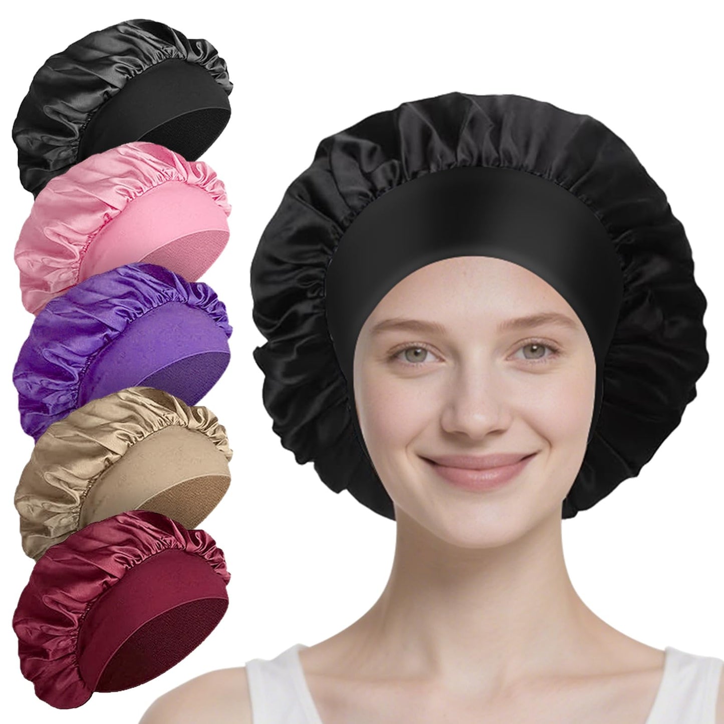 Satin Bonnet for Women 5 Pack Mixed Colors - Adjustable No-Slip 30cm Sleep Caps for Curly Hair, Breathable Hair Wraps for Sleeping, Shower, Beauty Beauty and Personal Care genbabo