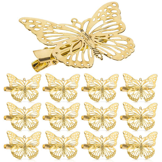 OBTANIM Butterfly Hair Clips, 12 Pcs Cute Metal Butterfly Hair Claw Pins Barrettes Accessories for Girls and Women (Gold) Beauty & Personal Care OBTANIM
