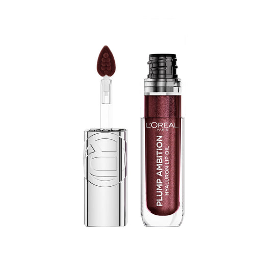L'Oreal Paris Plump Ambition Hyaluron Lip Oil Shimmer, 24 HR Lip Gloss with Hyaluronic Acid, Volumizing Formula with Glass-Like Shine, Ruby Lights
