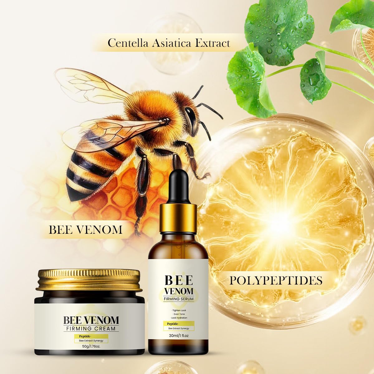 1 Set Bee Venom Peptide Firming Serum + Bee Venom Firming Cream, Tightening Calming Hydrating Moisturizing Facial Skin Set (30ml+50g) Beauty & Personal Care ChongTai