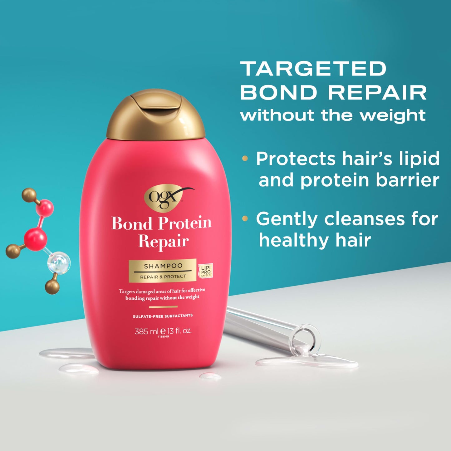 OGX Repair & Protect Bond Protein Repair Haircare Set, Lightweight Shampoo & Conditioner for Damaged Hair, 450°F Heat Protect Spray for weightless Beauty & Personal Care OGX