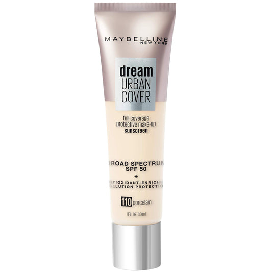 Maybelline New York Dream Urban Cover Flawless Coverage Foundation Makeup, SPF 50, Porcelain