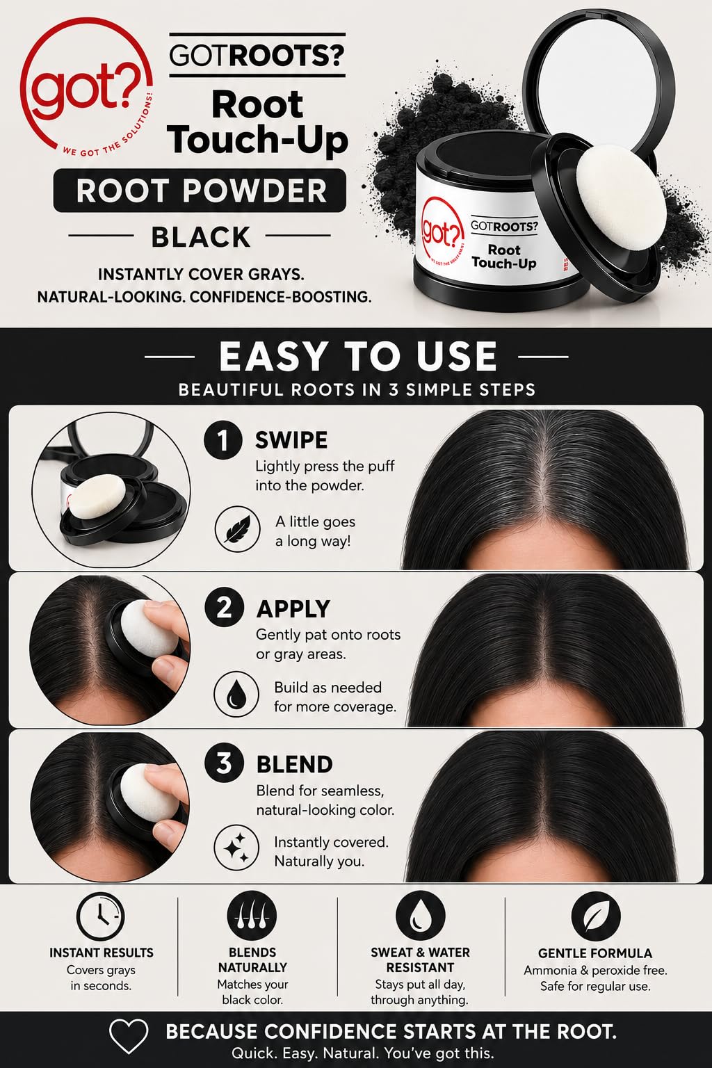 Black Root Cover Up Powder - Instant Gray Root Touch Up & Hairline Powder for Black Hair - Works on Thinning Spots & Eyebrows - 0.14 Oz Beauty & Personal Care got? WE GOT THE SOLUTIONS!