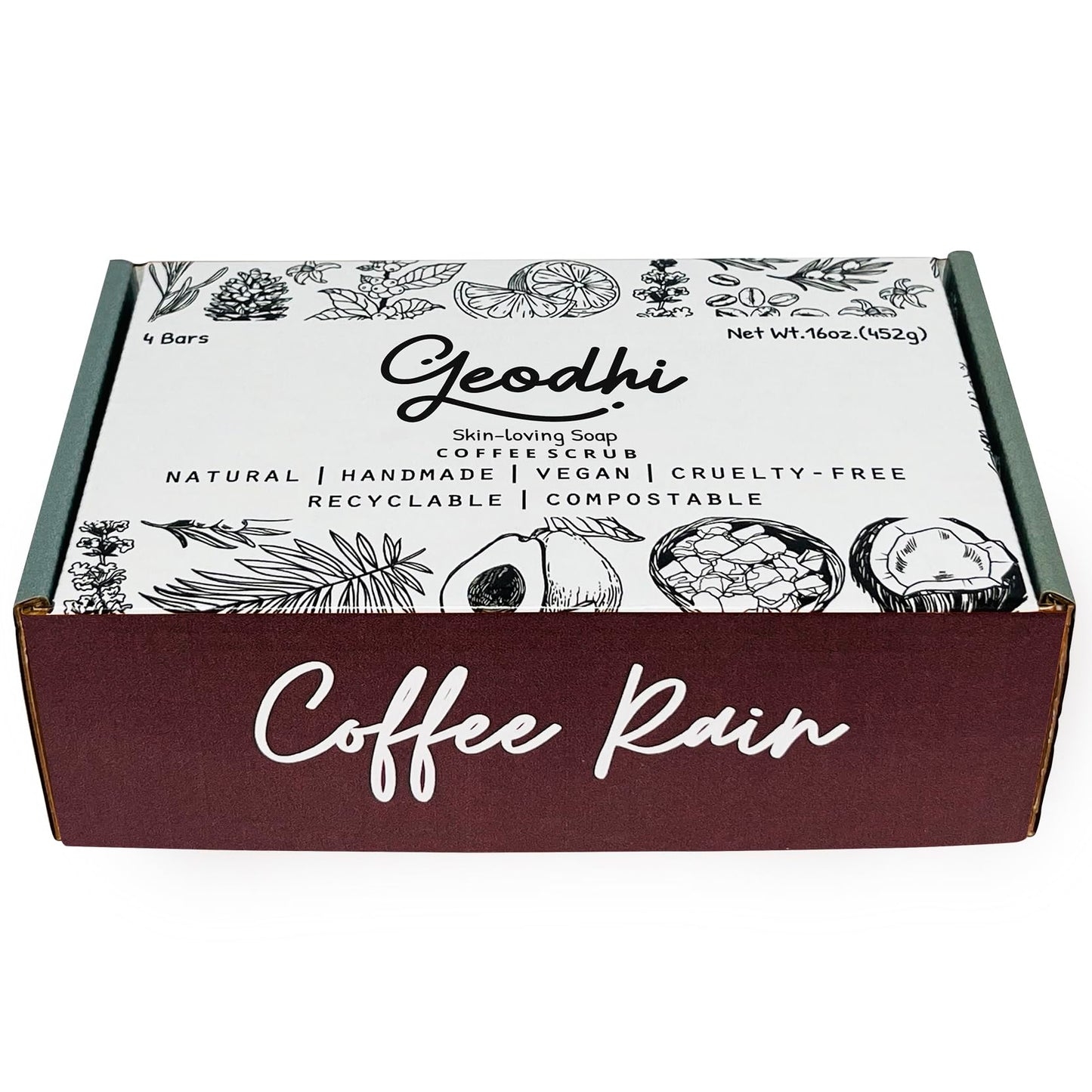 Geodhi, Handmade Vegan Cold Process Soap with Premium Essential Oils, Great for Acne, and Dry Skin - Set of 4 Both Women and Men Soap Bar-. (Coffee Beauty & Personal Care Geodhi