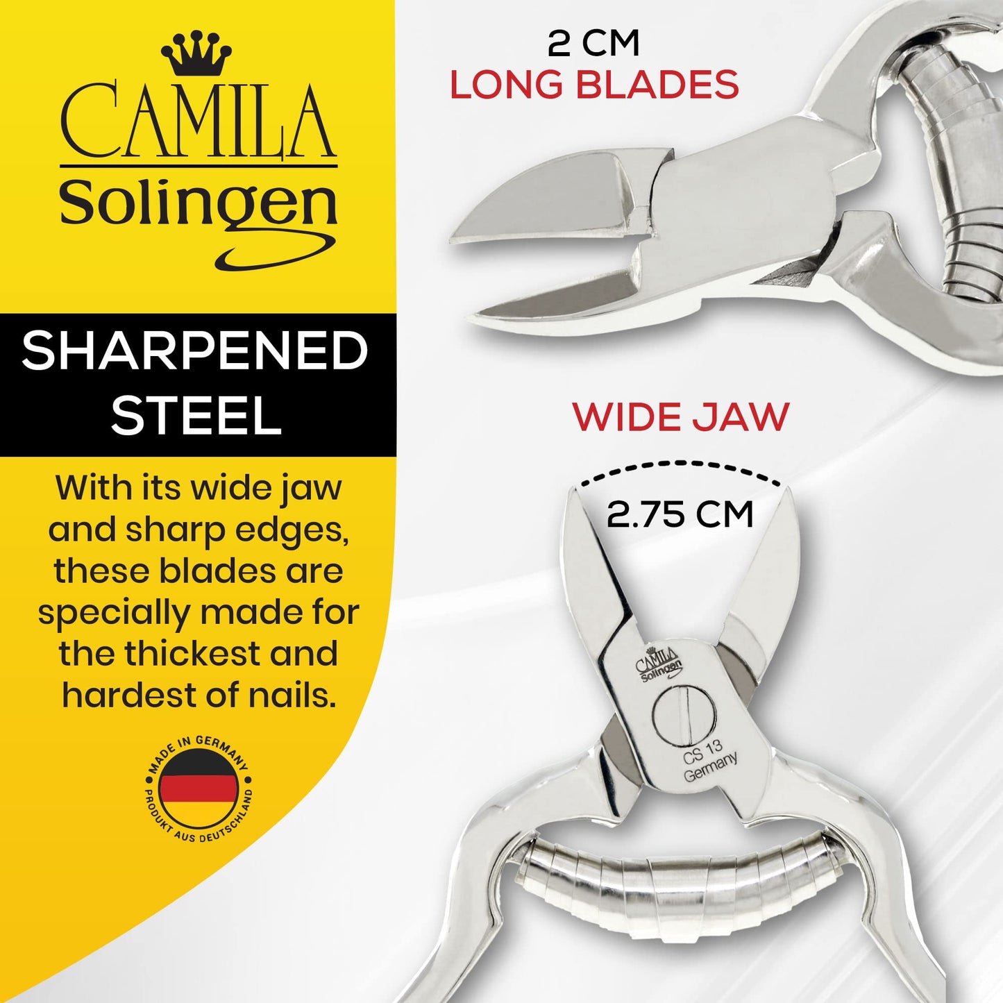 Camila Solingen CS13 Large Heavy Duty Toe Nail Clipper for Thick Toenails, Manicure & Pedicure, Double Barrel Spring. Super Sharp Trimmer Curved Beauty & Personal Care Camila Solingen