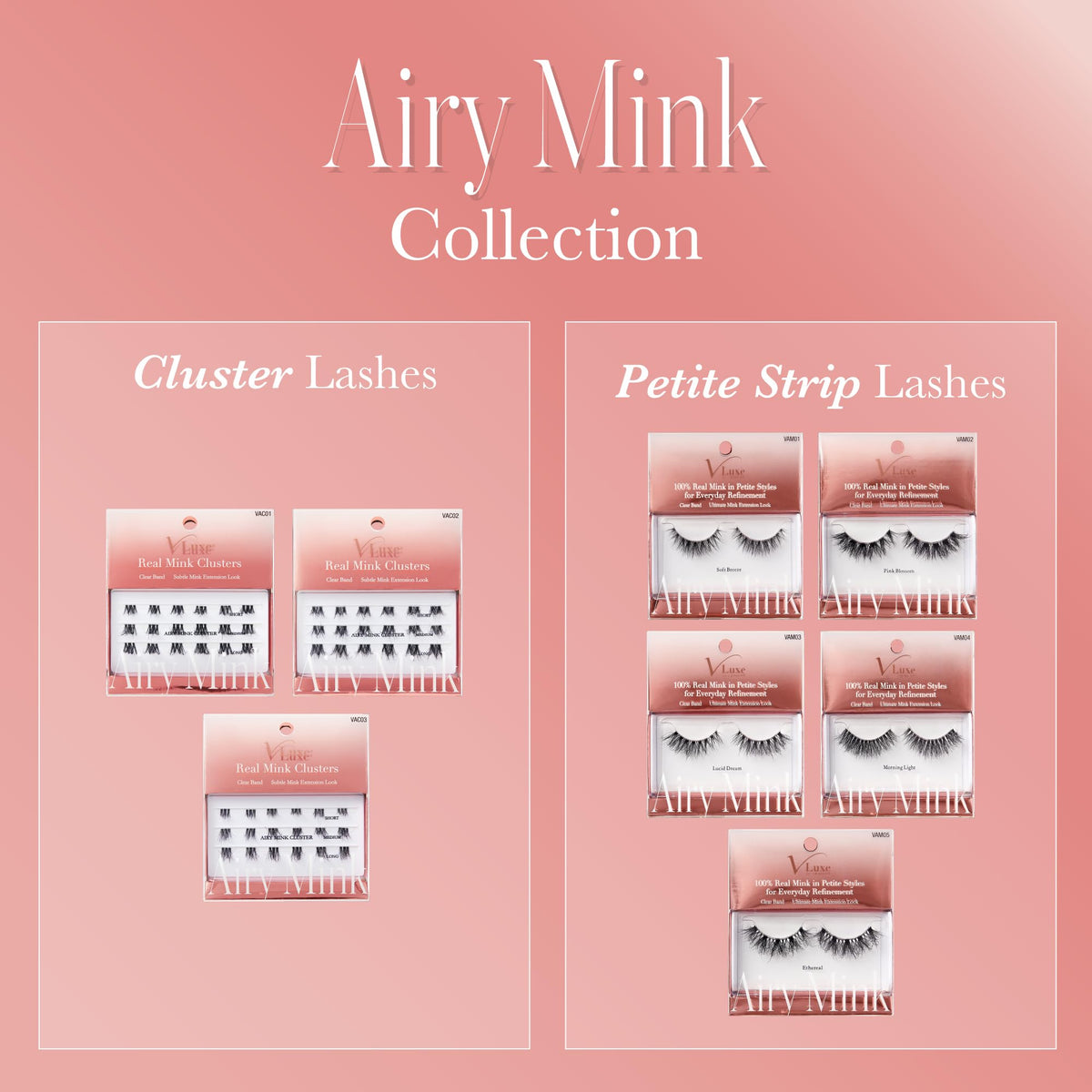 VLuxe Airy Mink Lash Cluster, 100% Real Mink False Eyelash Extension, Lightweight Clear Invisible Band for Natural Look, DIY Customizable Multi-Length