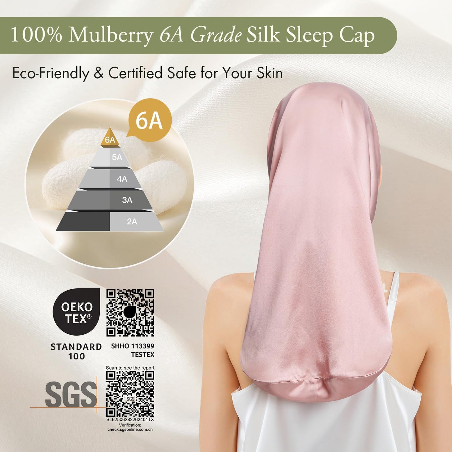 LilySilk Mulberry Silk Sleep Cap 100% 19 Momme Long Silk Bonnet for Curly Hair, Night Cap for Sleeping, Silk Hair Wrap for Women Rosy Pink Beauty and Personal Care LilySilk