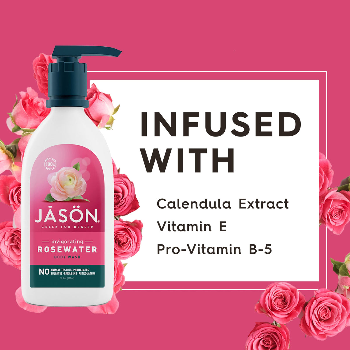 JASON Rosewater Invigorating Body Wash Women/Men, For a Gentle & Clean Feel, 30 Fluid Ounces Beauty & Personal Care JASON