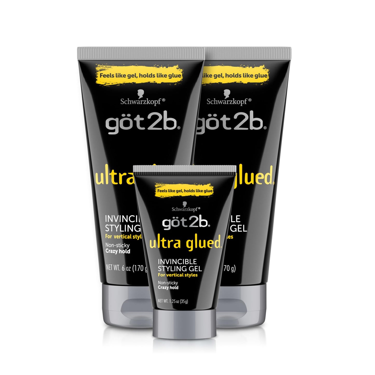 got2b Ultra Glued Invincible Styling Gel Set, 6 Fl Oz (2-Tube) + 1.25 Fl Oz Travel Size, Hair Gel for Men and Women with Extra Strong Hold Beauty & Personal Care Got2B
