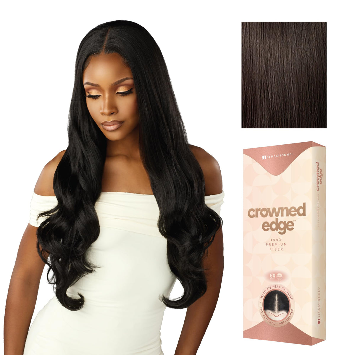 Sensationnel Crowned Edge Widow's Peak Wig -Euro Body 28 Inch, 2 DARKBROWN