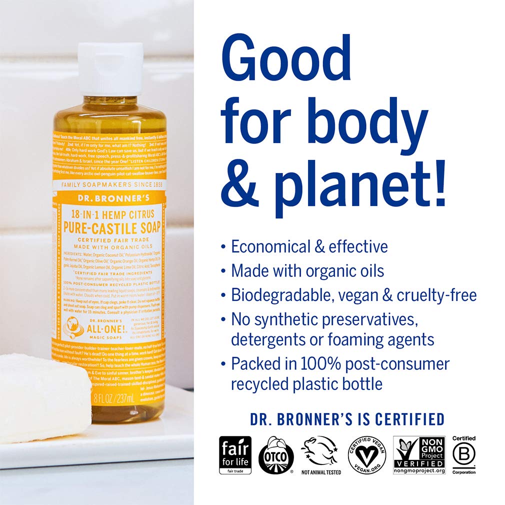 Dr. Bronner's - Pure-Castile Liquid Soap Variety Pack - Citrus, Tea Tree, Rose, & Eucalyptus, Made with Organic Oils, 18-in-1 Uses: Face, Body, Hair Beauty & Personal Care Dr. Bronner's