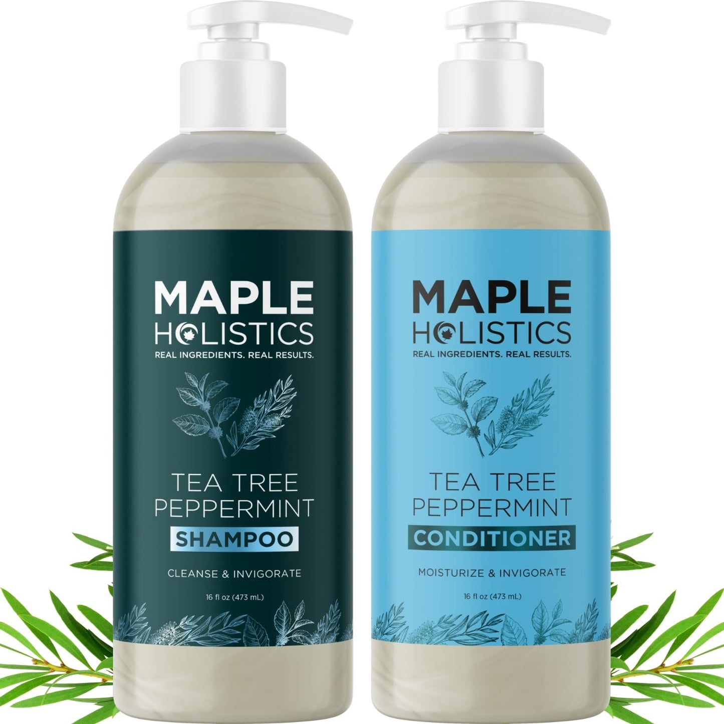 Tea Tree Mint Shampoo and Conditioner - Tea Tree Rosemary Mint Shampoo and Conditioner Set Sulfate Free for Daily Clarifying and Dry Scalp Care Beauty & Personal Care Maple Holistics