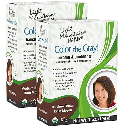 Light Mountain Henna Hair Color & Conditioner, Color the Gray - Medium Brown Hair Dye for Men/Women, 2-Step Chemical-Free, Semi-Permanent Hair Color Beauty & Personal Care LIGHT MOUNTAIN
